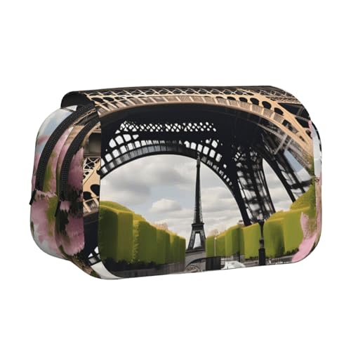 axzttupy Federmäppchen mit Eiffelturm-Druck, stilvolles Federmäppchen, Reise- und Bürobedarf, praktischer Make-up-Organizer von axzttupy