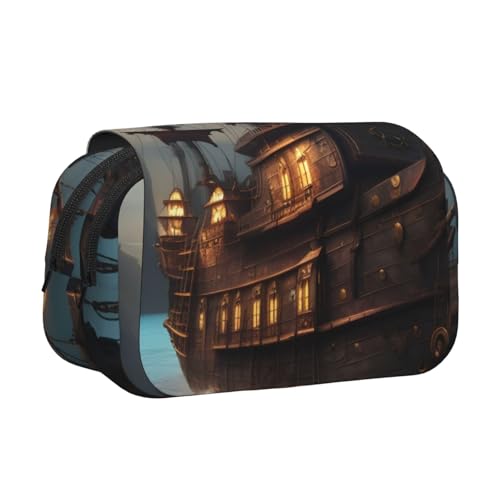 axzttupy Federmäppchen mit Fantasie-Piratenschiff-Druck, stilvolles Federmäppchen, Reise- und Bürobedarf, praktischer Make-up-Organizer von axzttupy