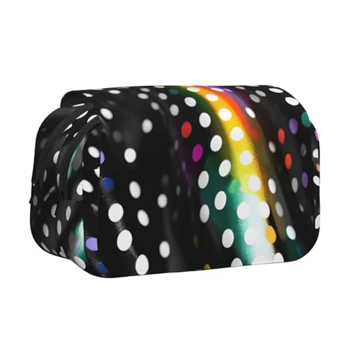 axzttupy Federmäppchen mit Glitzer, Regenbogenfarben, gepunktet, gestreift, Schwarz und Weiß, stilvolles Federmäppchen, Reise- und Bürobedarf, praktischer Make-up-Organizer von axzttupy