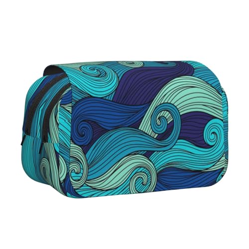 axzttupy Federmäppchen mit Ozeanstreifenmuster, stilvolles Federmäppchen, Reise- und Bürobedarf, praktischer Make-up-Organizer von axzttupy