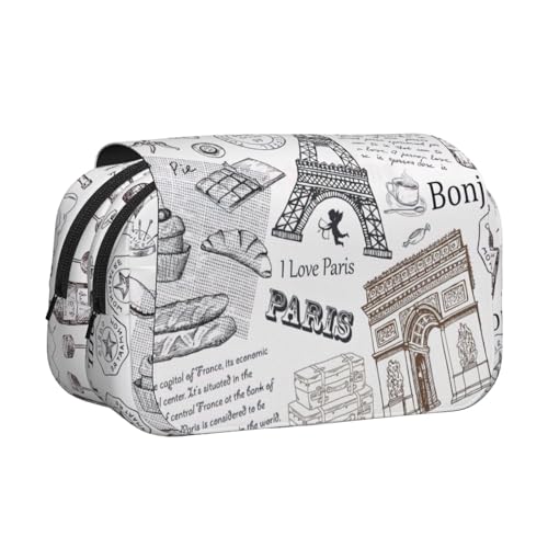 axzttupy Federmäppchen mit Pariser Eiffelturm-Druck, stilvolles Federmäppchen, Reise- und Bürobedarf, praktischer Make-up-Organizer von axzttupy