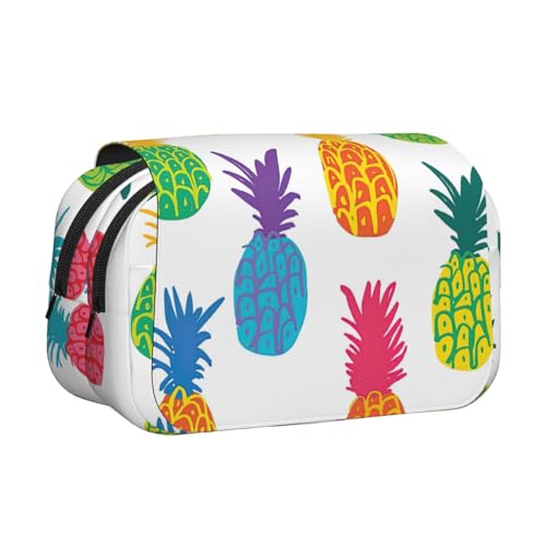 axzttupy Federmäppchen mit Regenbogen-Ananas-Druck, stilvolles Federmäppchen, Reise- und Bürobedarf, praktischer Make-up-Organizer von axzttupy
