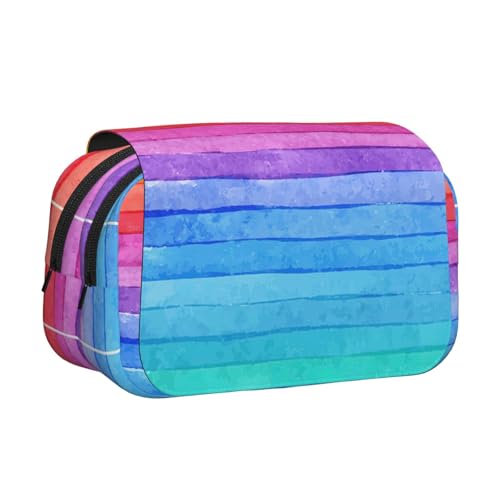 axzttupy Federmäppchen mit Regenbogenfarben-Streifendruck, stilvolles Federmäppchen, Reise- und Bürobedarf, praktischer Make-up-Organizer von axzttupy