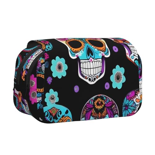 axzttupy Federmäppchen mit Totenkopf-Aufdruck, für Reisen, Bürobedarf, praktischer Make-up-Organizer von axzttupy