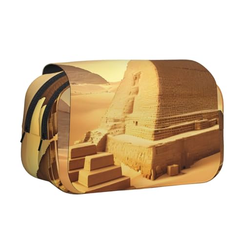 axzttupy Federmäppchen mit ägyptischer Pyramide in Wüstendruck, stilvolles Federmäppchen, Reise- und Bürobedarf, praktischer Make-up-Organizer von axzttupy