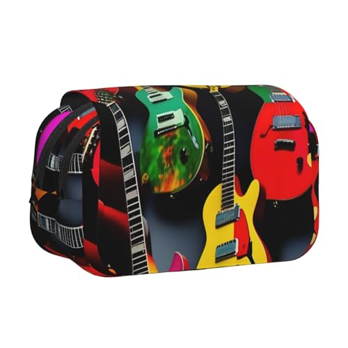axzttupy Federmäppchen mit buntem Gitarrendruck, stilvolles Federmäppchen, Reise- und Bürobedarf, praktischer Make-up-Organizer von axzttupy