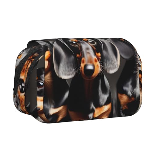 axzttupy Federmäppchen mit drei Dackel-Aufdruck, stilvolles Federmäppchen, Reise- und Bürobedarf, praktischer Make-up-Organizer von axzttupy