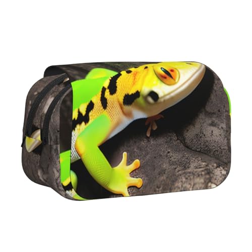 axzttupy Federmäppchen mit grünem Geckos-Druck, stilvolles Federmäppchen, Reise- und Bürobedarf, praktischer Make-up-Organizer von axzttupy