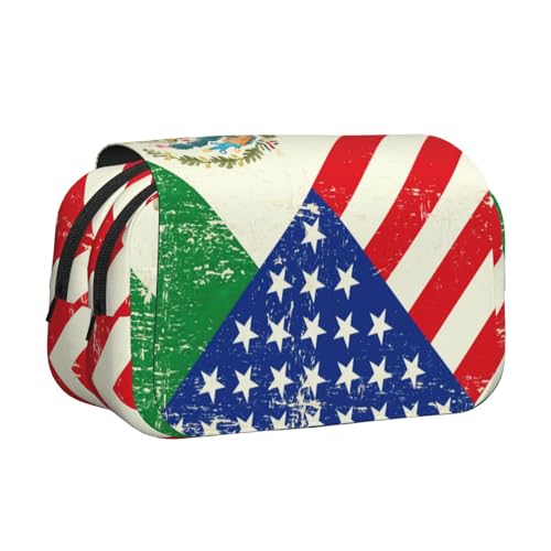 axzttupy Federmäppchen mit mexikanischer amerikanischer Flagge, stilvolles Federmäppchen, Reise- und Bürobedarf, praktischer Make-up-Organizer von axzttupy