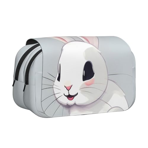 axzttupy Federmäppchen mit niedlichem weißen Hasen-Druck, stilvolles Federmäppchen, Reise- und Bürobedarf, praktischer Make-up-Organizer von axzttupy