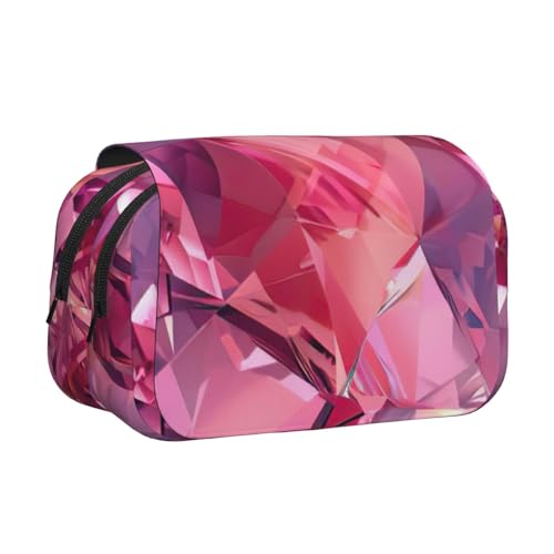 axzttupy Federmäppchen mit rosa Rautenmuster, 3 Drucke, stilvolles Federmäppchen, Reise- und Bürobedarf, praktischer Make-up-Organizer von axzttupy