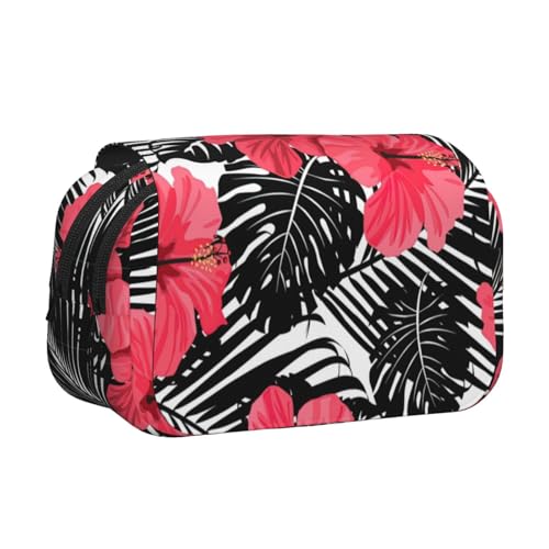 axzttupy Federmäppchen mit rotem Hibiskusdruck, stilvolles Federmäppchen, Reise- und Bürobedarf, praktischer Make-up-Organizer von axzttupy