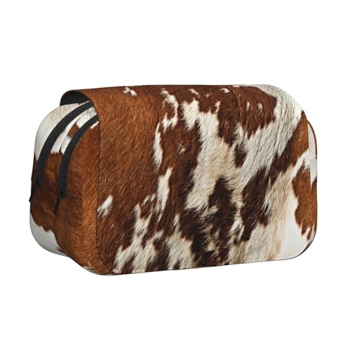 axzttupy Federmäppchen mit rotem und weißem Rindslederdruck, stilvolles Federmäppchen, Reise- und Bürobedarf, praktischer Make-up-Organizer von axzttupy