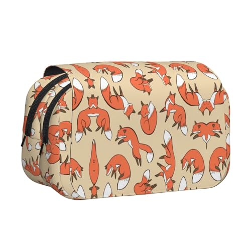 axzttupy Federmäppchen mit vielen Füchsen bedruckt, stilvolles Federmäppchen, Reise- und Bürobedarf, praktischer Make-up-Organizer von axzttupy