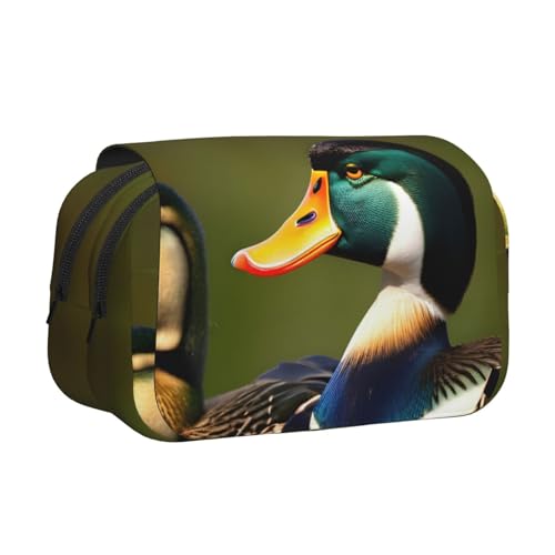axzttupy Federmäppchen mit zwei Stockenten-Aufdruck, stilvolles Federmäppchen, Reise- und Bürobedarf, praktischer Make-up-Organizer von axzttupy