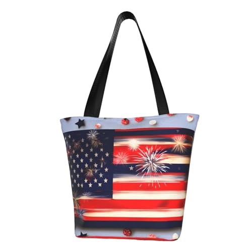 axzttupy Feuerwerk Amerikanische Flagge 4. Juli Druck vielseitig einsetzbar Tasche Sommer Crossbody Handtasche Reise Strand Einkaufen stilvolles Accessoire von axzttupy
