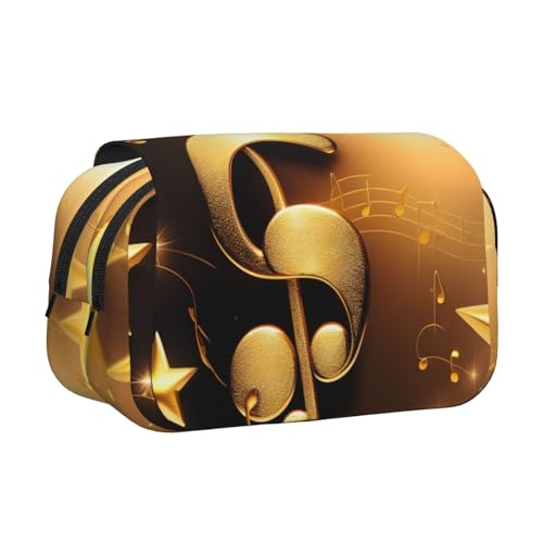 axzttupy Goldene Musiknote mit gefallenem glänzendem Sternendruck, stilvolles Federmäppchen, Reise- und Bürobedarf, praktischer Make-up-Organizer von axzttupy