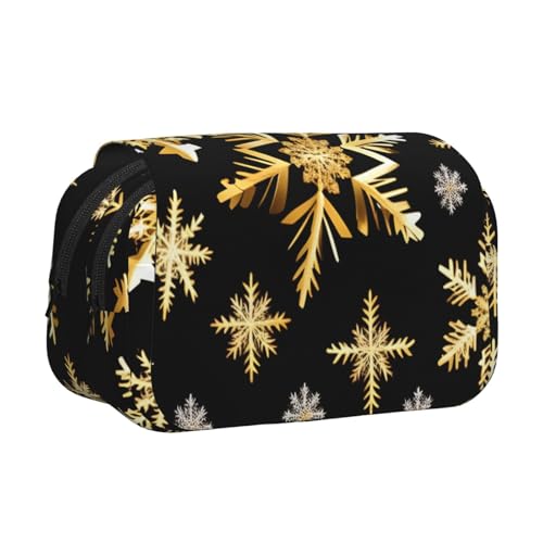 axzttupy Goldenes Weihnachts-Federmäppchen mit Schneeflocken-Druck, stilvolles Federmäppchen, Reise- und Bürobedarf, praktischer Make-up-Organizer von axzttupy