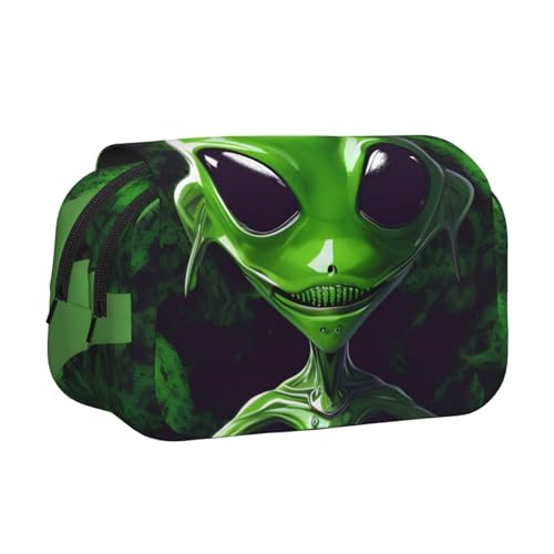 axzttupy Grünes Federmäppchen mit Alien-Druck, stilvolles Federmäppchen, Reise- und Bürobedarf, praktischer Make-up-Organizer von axzttupy