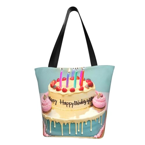 axzttupy Happy Birthday Big Cake Print Vielseitige Verwendungstasche Sommer Crossbody Handtasche Reise Strand Einkaufen Stilvolles Accessoire von axzttupy