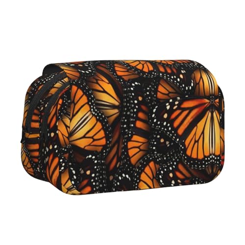 axzttupy Heaps of Orange Federmäppchen mit Monarch-Schmetterling-Druck, stilvolles Federmäppchen, Reise- und Bürobedarf, praktischer Make-up-Organizer von axzttupy