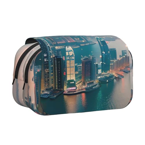 axzttupy Hongkong bedrucktes stilvolles Federmäppchen, Reise- und Bürobedarf, praktischer Make-up-Organizer von axzttupy