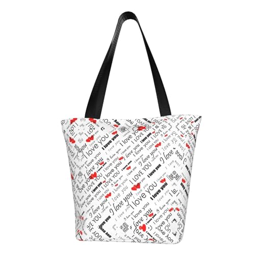 axzttupy I Love You Words with Hearts Print Versatile Use Bag Summer Crossbody Handbag Travel Beach Shopping Stylish Accessory von axzttupy