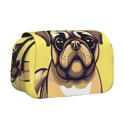 axzttupy Lustiges Federmäppchen mit Cartoon-Mops-Motiv, stilvolles Federmäppchen, Reise- und Bürobedarf, praktischer Make-up-Organizer von axzttupy