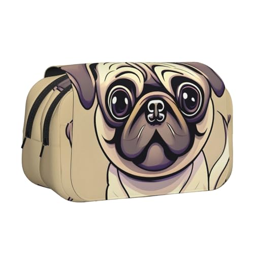 axzttupy Lustiges Federmäppchen mit Cartoon-Mops-Motiv, stilvolles Federmäppchen, Reise- und Bürobedarf, praktischer Make-up-Organizer von axzttupy