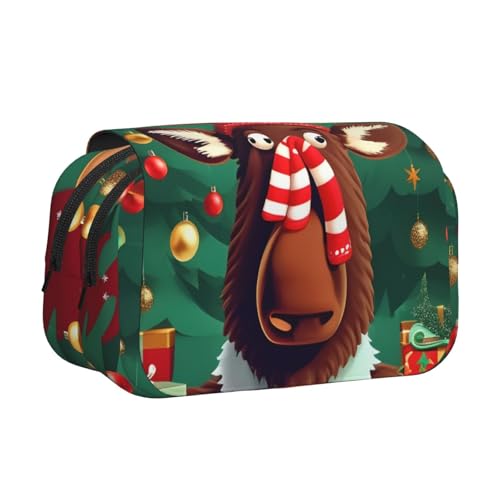axzttupy Lustiges Federmäppchen mit weihnachtlichem Elch-Aufdruck, stilvolles Federmäppchen, Reise- und Bürobedarf, praktischer Make-up-Organizer von axzttupy