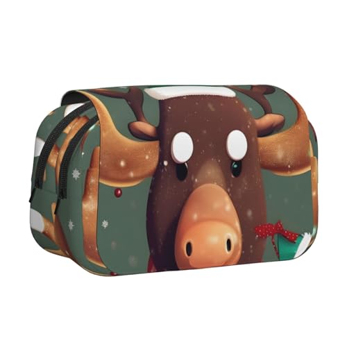 axzttupy Lustiges Weihnachts-Federmäppchen mit Elchkopf-Aufdruck, stilvolles Federmäppchen, Reise- und Bürobedarf, praktischer Make-up-Organizer von axzttupy