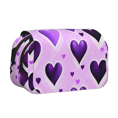 axzttupy Modisches Federmäppchen mit violettem Herz-Aufdruck, stilvolles Federmäppchen, Reise- und Bürobedarf, praktischer Make-up-Organizer von axzttupy