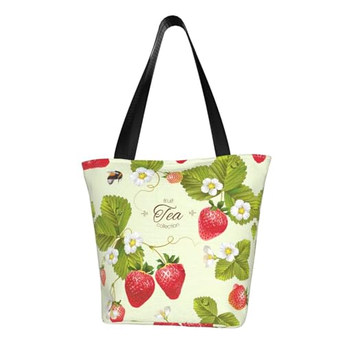 axzttupy Niedlicher Erdbeer-Druck, vielseitige Verwendung, Sommer, Umhängetasche, Handtasche, Reisen, Strand, Einkaufen, stilvolles Accessoire von axzttupy