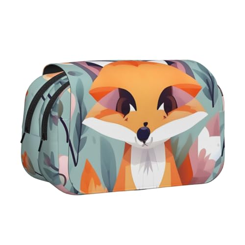 axzttupy Niedliches Federmäppchen mit Fuchs-Blumendruck, stilvolles Federmäppchen, Reise- und Bürobedarf, praktischer Make-up-Organizer von axzttupy