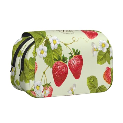 axzttupy Schönes Federmäppchen mit Erdbeerdruck, stilvolles Federmäppchen, Reise- und Bürobedarf, praktischer Make-up-Organizer von axzttupy