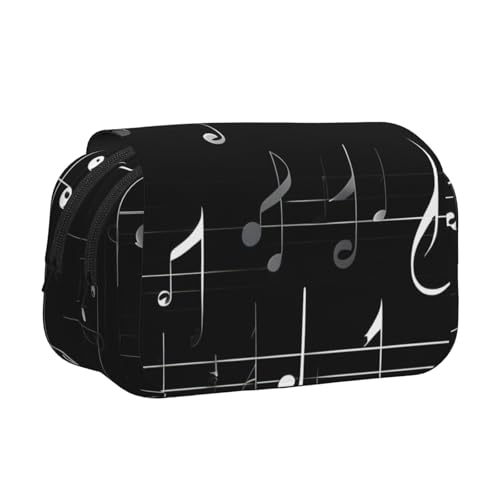 axzttupy Schwarzes Federmäppchen mit Musiknoten-Aufdruck, stilvolles Federmäppchen, Reise- und Bürobedarf, praktischer Make-up-Organizer von axzttupy