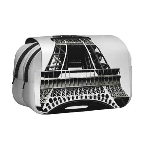 axzttupy Schwarzes Federmäppchen mit Paris-Eiffelturm-Druck, stilvolles Federmäppchen, Reise- und Bürobedarf, praktischer Make-up-Organizer, Schreibwaren-Organizer von axzttupy