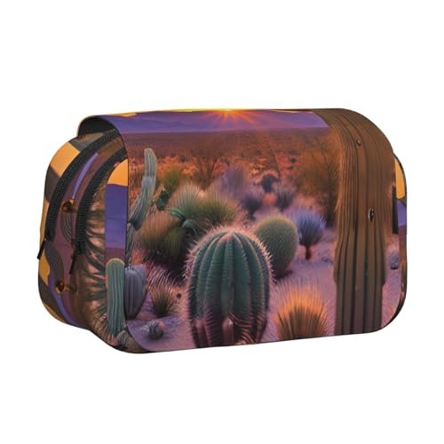 axzttupy Stilvolles Federmäppchen mit Kaktuswüsten-Sonnenuntergängen, Reise- und Bürobedarf, praktischer Make-up-Organizer von axzttupy