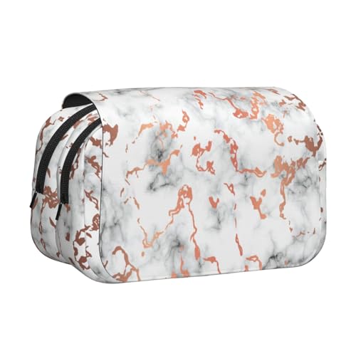 axzttupy Stilvolles Federmäppchen mit Marmor-Textur, Kupferspritzer-Druck, für Reisen, Bürobedarf, praktischer Make-up-Organizer von axzttupy