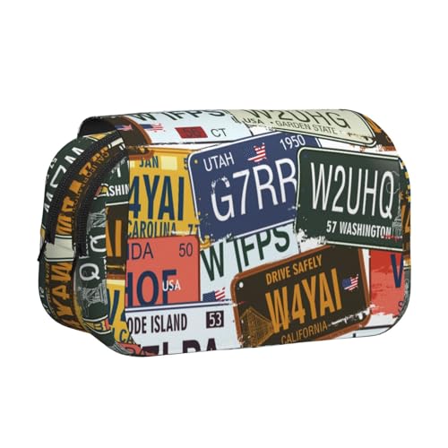 axzttupy Stilvolles Federmäppchen mit Nummernschildaufdruck, Reise- und Bürobedarf, praktischer Make-up-Organizer von axzttupy