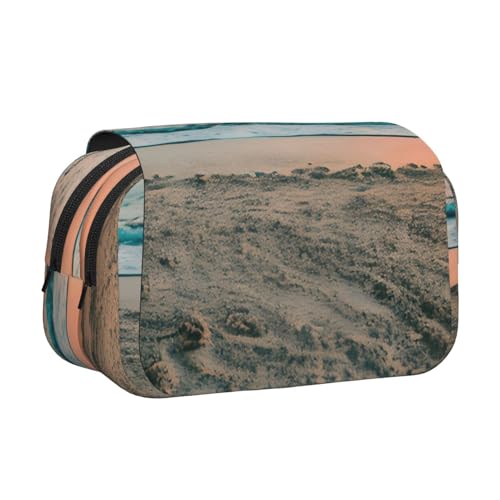 axzttupy Stilvolles Federmäppchen mit Strand-Sonnenuntergang-Motiv, Reise- und Bürobedarf, praktischer Make-up-Organizer von axzttupy