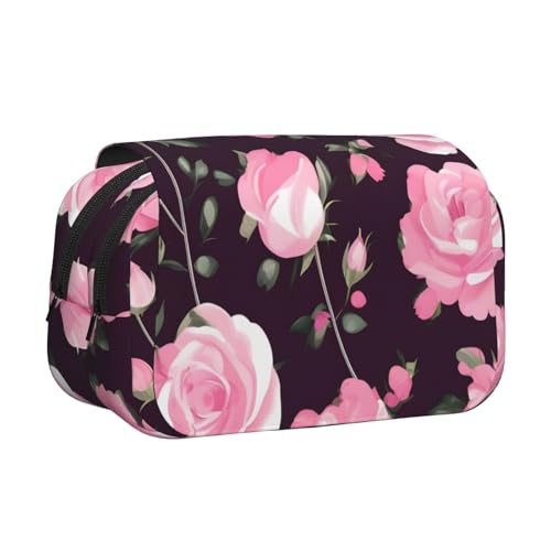 axzttupy Stylisches Federmäppchen mit Blumen- und Rosenmuster, für Reisen, Bürobedarf, praktischer Make-up-Organizer von axzttupy