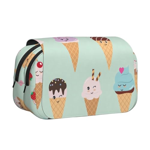 axzttupy Stylisches Federmäppchen mit Eistüten-Aufdruck, für Reisen, Bürobedarf, praktischer Make-up-Organizer von axzttupy