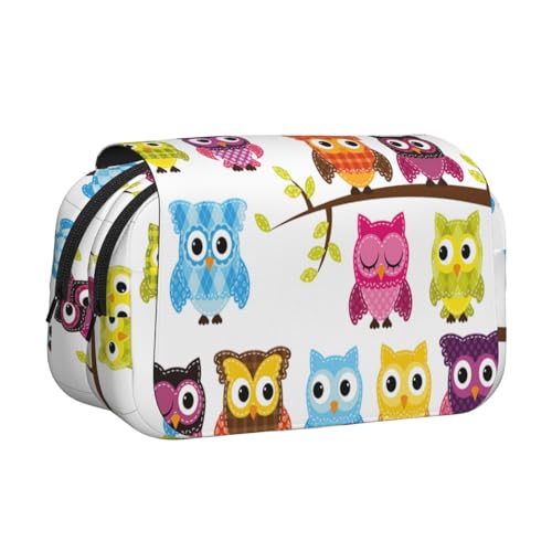 axzttupy Stylisches Federmäppchen mit Eulen auf Baumzweigen, für Reisen, Bürobedarf, praktischer Make-up-Organizer von axzttupy