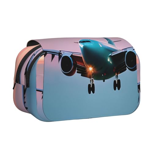 axzttupy Stylisches Federmäppchen mit Flugzeug in den Abendlichtern, für Reisen, Bürobedarf, praktischer Make-up-Organizer axzttupy Stylisches Federmäppchen mit Flugzeug in den Abendlichtern, für Reisen, Bürobedarf, praktischer Make-up-Organizer von axzttupy