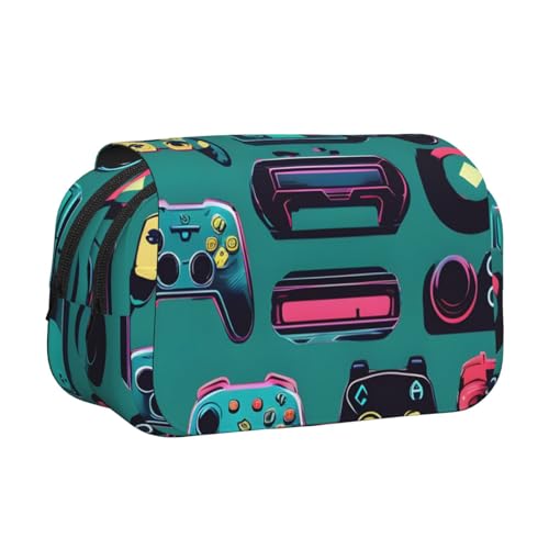 axzttupy Stylisches Federmäppchen mit Gaming-Controller-Muster, für Reisen, Bürobedarf, praktischer Make-up-Organizer von axzttupy