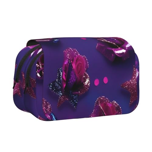 axzttupy Stylisches Federmäppchen mit Glitzer-Pailletten-Rosendruck, Reise- und Bürobedarf, praktischer Make-up-Organizer von axzttupy