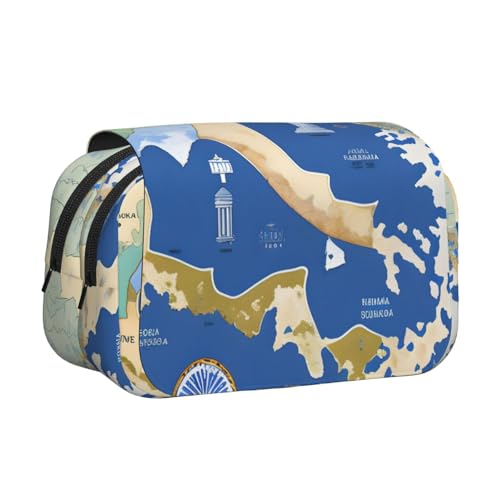 axzttupy Stylisches Federmäppchen mit Griechenland-Kartendruck, Reise- und Bürobedarf, praktischer Make-up-Organizer von axzttupy