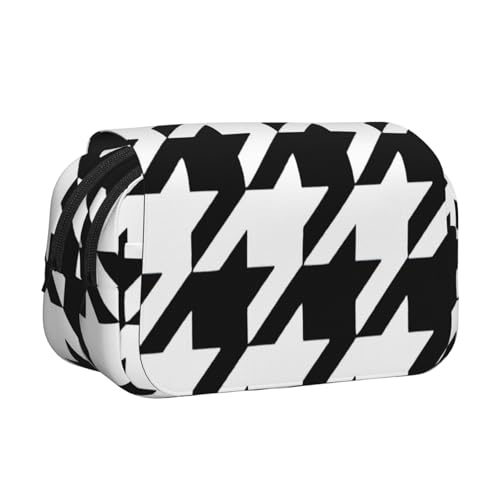 axzttupy Stylisches Federmäppchen mit Hahnentrittmuster, für Reisen, Bürobedarf, praktischer Make-up-Organizer, Schwarz von axzttupy