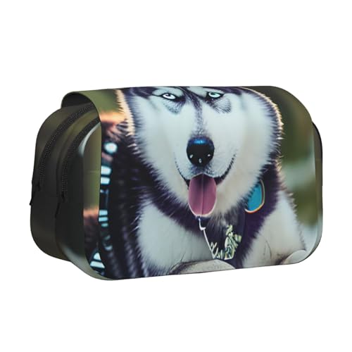 axzttupy Stylisches Federmäppchen mit Husky-Hunde-Aufdruck, Reise- und Bürobedarf, praktischer Make-up-Organizer von axzttupy